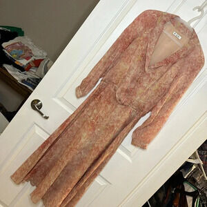 NWOT LORO PIANA silk midi dress abstract print size 44 in shades of pink w/yel